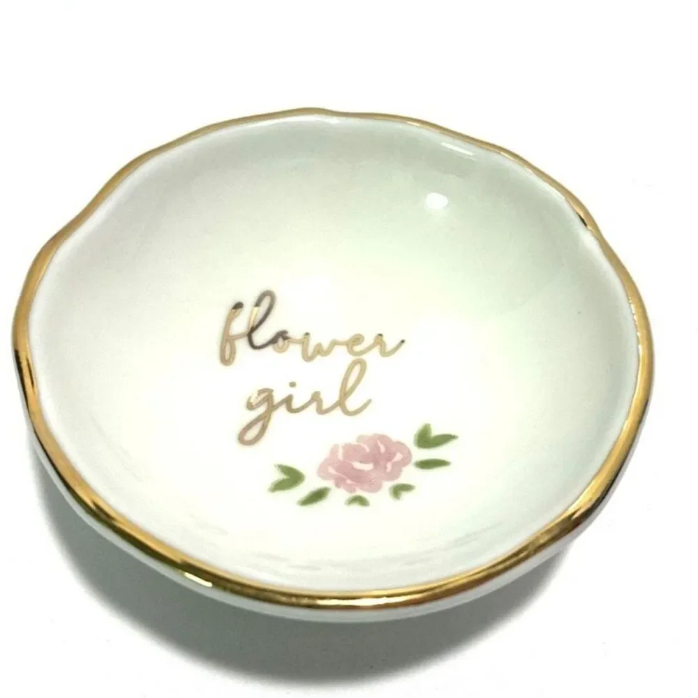 WEDDING PARTY FLOWER GIRL GIFT Sweet Trinket Dish Gold Rim Detail NEW FREE SHIP